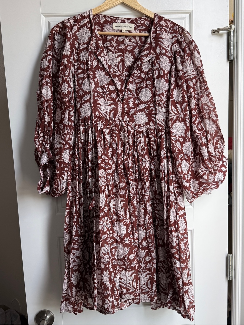 Daughters of India Brown and White Floral Tiered Mini Dress - Picture 2 of 6